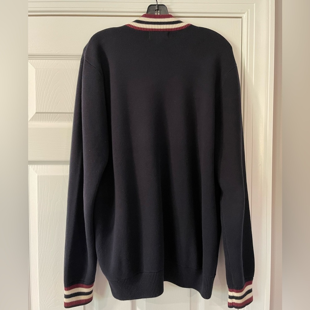Fred Perry Dark Blue Bomber Jacket with Red and White Trim Full-Zip Large - Picture 2 of 3